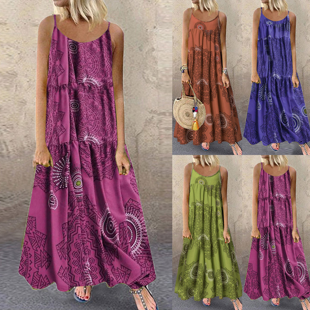 Spot Tanks European Spring and Summer Fashion Print Casual Street Holiday Sexy Sling Sleeveless Dress Support Mixed Batch