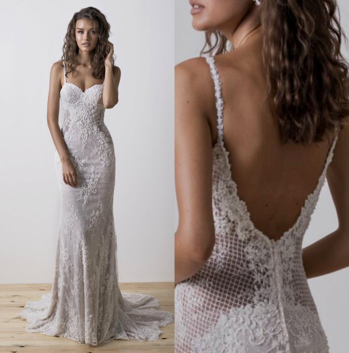 Dimitrius Dalia Mermaid 2019 Wedding Dresses Spaghetti Neck Backless Lace Appliqued Bridal Gowns Sweep Train Custom Made Vestidos De Noiva