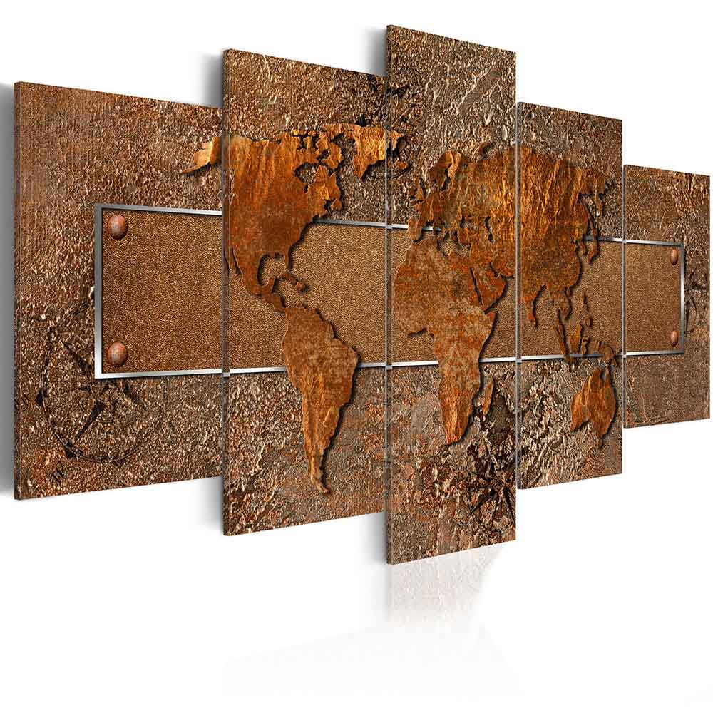 Fashion Wall Art Canvas Painting 5 Pieces Brown Blue Grey Abstract Metal Map Modern Home Decoration,Choose Color And Size No Frame