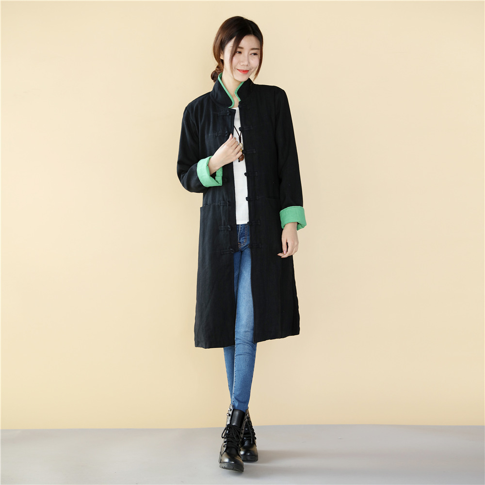 Spring Autumn Chinese Retro style Long length Linen jacket flax cotton Comfortable fabric Clothes long gown Original Coat Robe Outwear