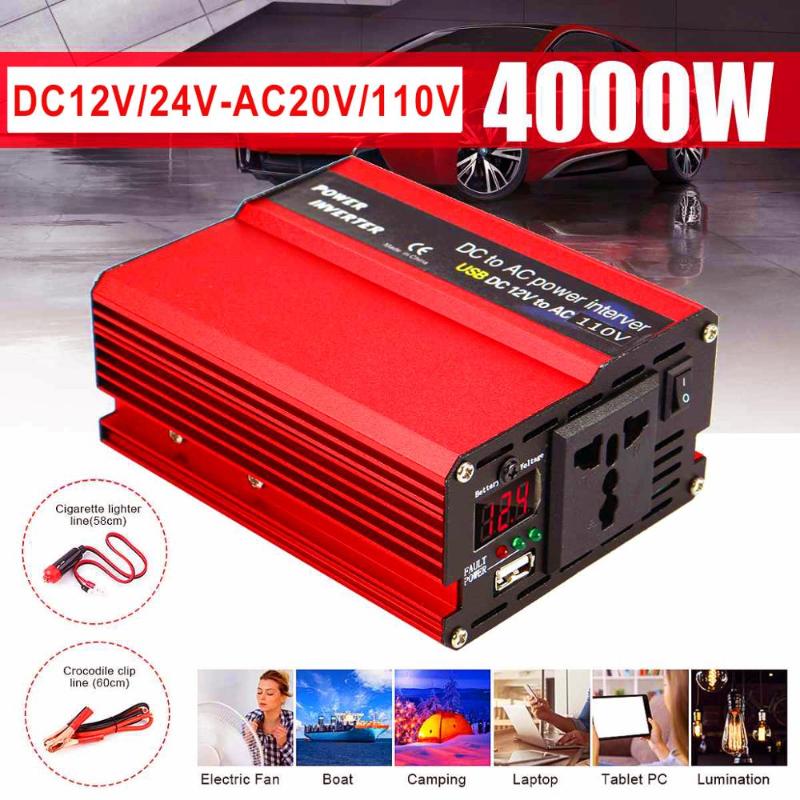 4000W Portable Car Power Inverter DC 12V to AC 220V/110V USB Charger Converter Adapter LED Volatge Display Modified Sine Wave
4000W Portable Car Power Inverter DC 12V to AC 220V/110V USB Charger Converter Adapter LED Volatge Display Modified Sine Wave