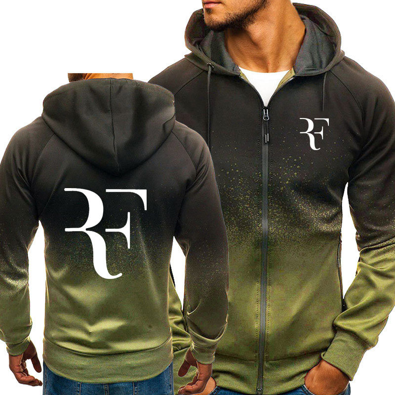 RF Roger Federer Print Sweatshirt Gradient Hoodies Men Spring Autumn Fleece Zipper Jacket Mens Hoodie Harajuku Male Clothing V191105