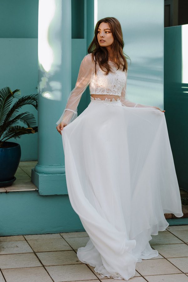 daisy bohemian wedding dresses two pieces long sleeve lace chiffon plus size beach boho chic bridal gowns robe de marie