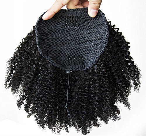 High Puff Afro Ponytail Drawstring with Kinky Curly Bangs Short Afro Kinky Curly Pony Tail Clips 120g human Curly Hair Bun Puff Ponytail