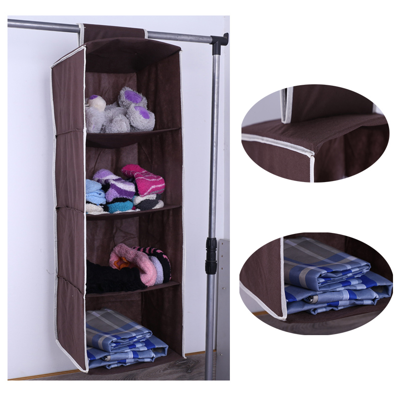 Non-Woven Fabric 4 Section Hanging Bag Storage Cabinets Folding Shelves Wardrobe Household Supplies Clothes Space Saver Home