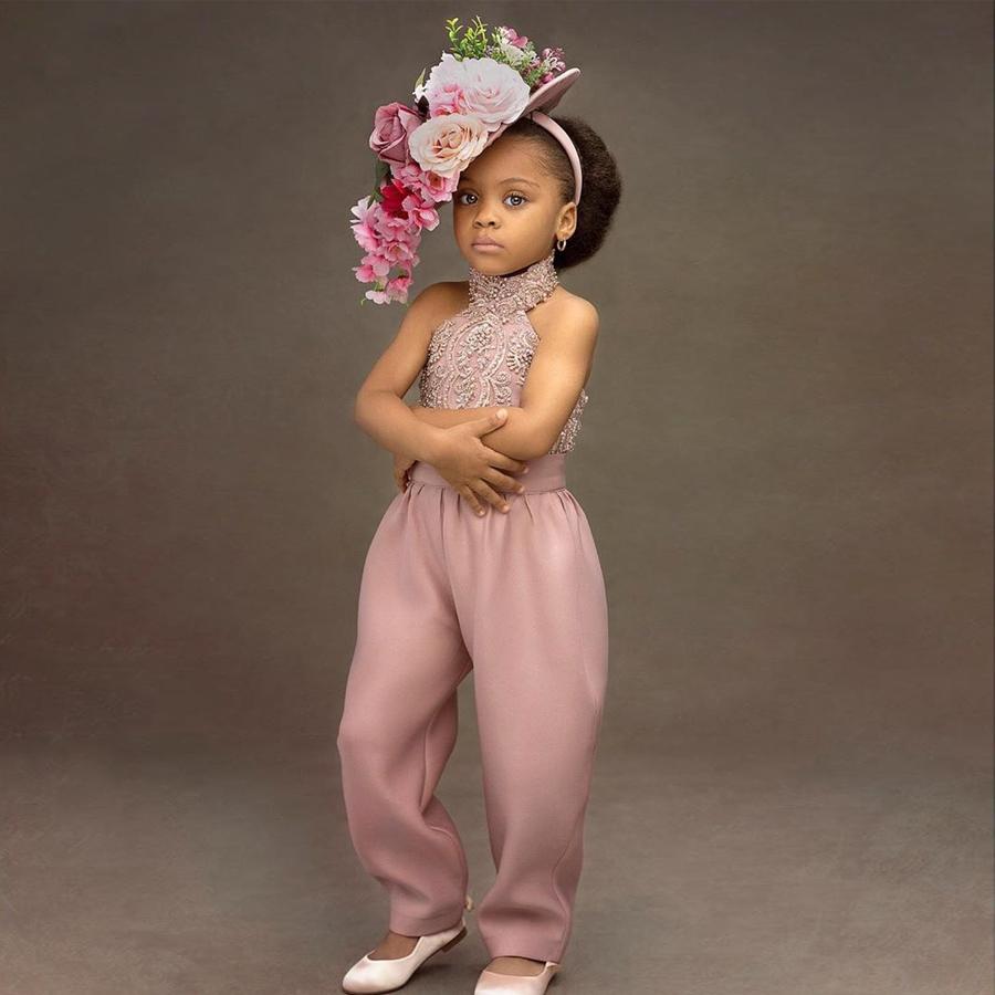 high neck jumpsuits flower girls dresses for wedding lace appliqued beaded girls pageant dress pink satin formal communion dress