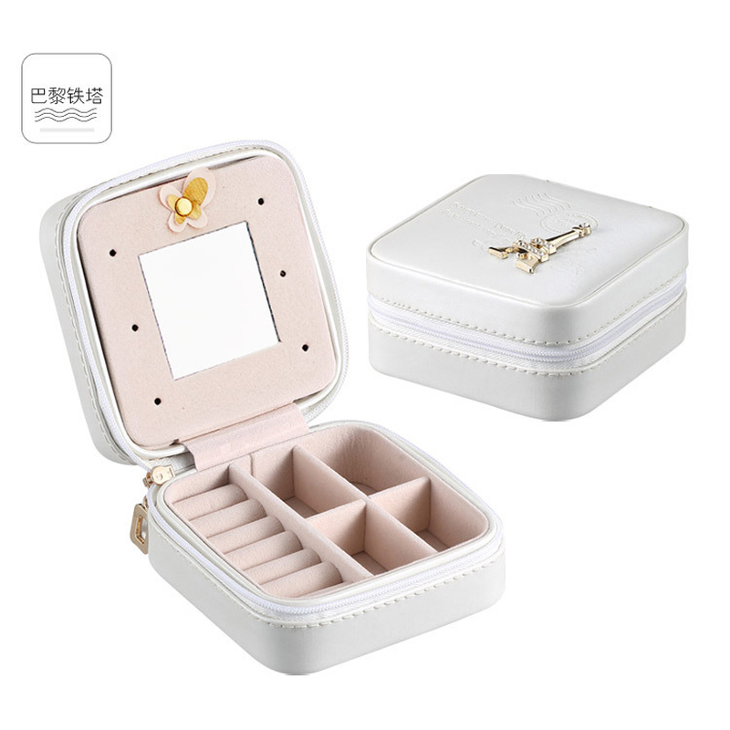 Korean Creative Jewelry Box Organizer Travels Portable Leather Ring Bracelet Earring Display Storage Drawer Box Case With Mirror C19021601