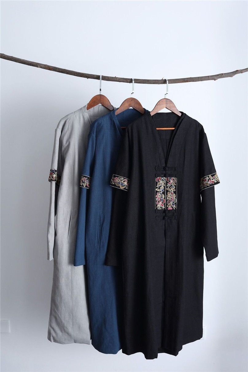 2019 Spring Autumn New Double Collar Long Sleeve T-shirt Men's Retro Fashion Long-style Chinese National Clothing Classic Design