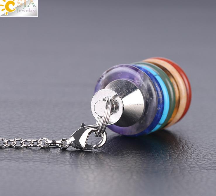 7 Color Round Hollow Stone Layer Pendulum Dowsing Divination Healing Chakra Chain Yoga Balancing Reiki Pendant Jewelry