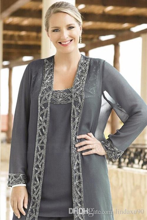 Classy Sequined Mother Of The Bride Pant Suits With Jackets Scoop Neck Cheap Wedding Guest Dress Plus Size Chiffon Mothers Groom Dresses