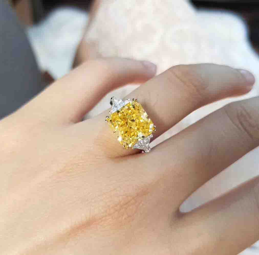 Luxurious quality S925 pure silver ring and Platinum filled with yellow Diamond for women wedding jewelry PS5550
