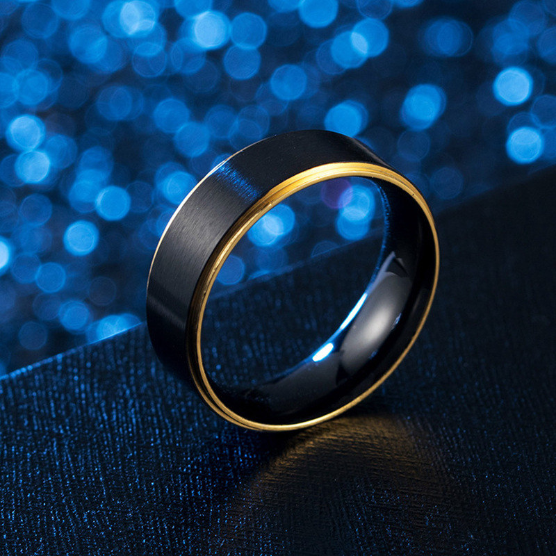 Rainbow Gold Side Brush Ring band Black Stainless Steel Wed Rings Fashion designer Jewelry for Women Men Gift Will and Sandy