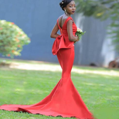 Plus Size Mermaid Long Bridesmaid Dresses with Peplum 2020 Off Shoulder African Outdoor Garden Wedding Guest Gowns