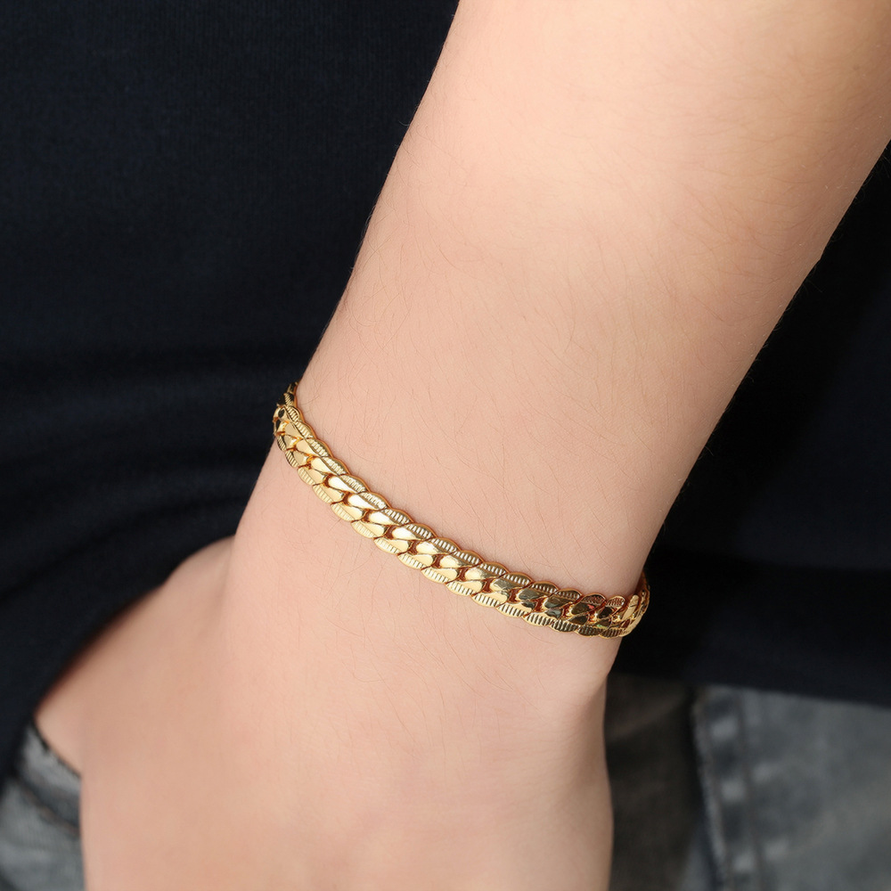 new 6 mm1821cm Luxury men039s Gold Bracelet plated 18K Gold Bracelets for men women Jewelry Couple Bracelet