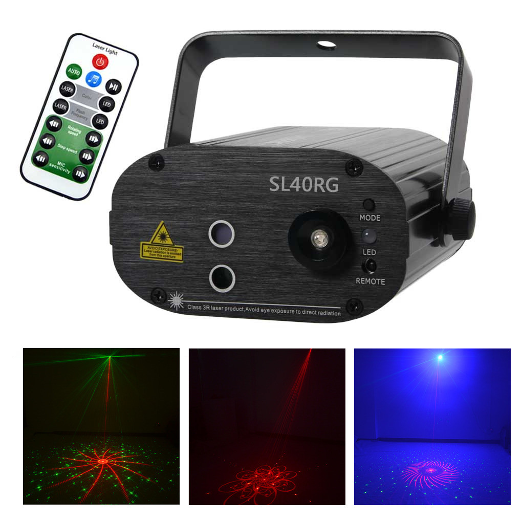 AUCD Mini Remote Red Green 40 Pattern Laser Sound Active Lighting 3W LED Beam Projector Effect DJ Party Show Home Stage Lights SL40RG