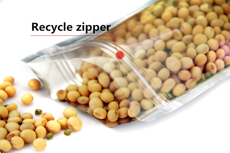 100PCS Clear Front Silver Aluminum Foil Zip Lock Packaging Bags Resealable Heat Sealing Snack Coffee Beans Powder Sugar Cereals Beaf Gifts Storage Zip