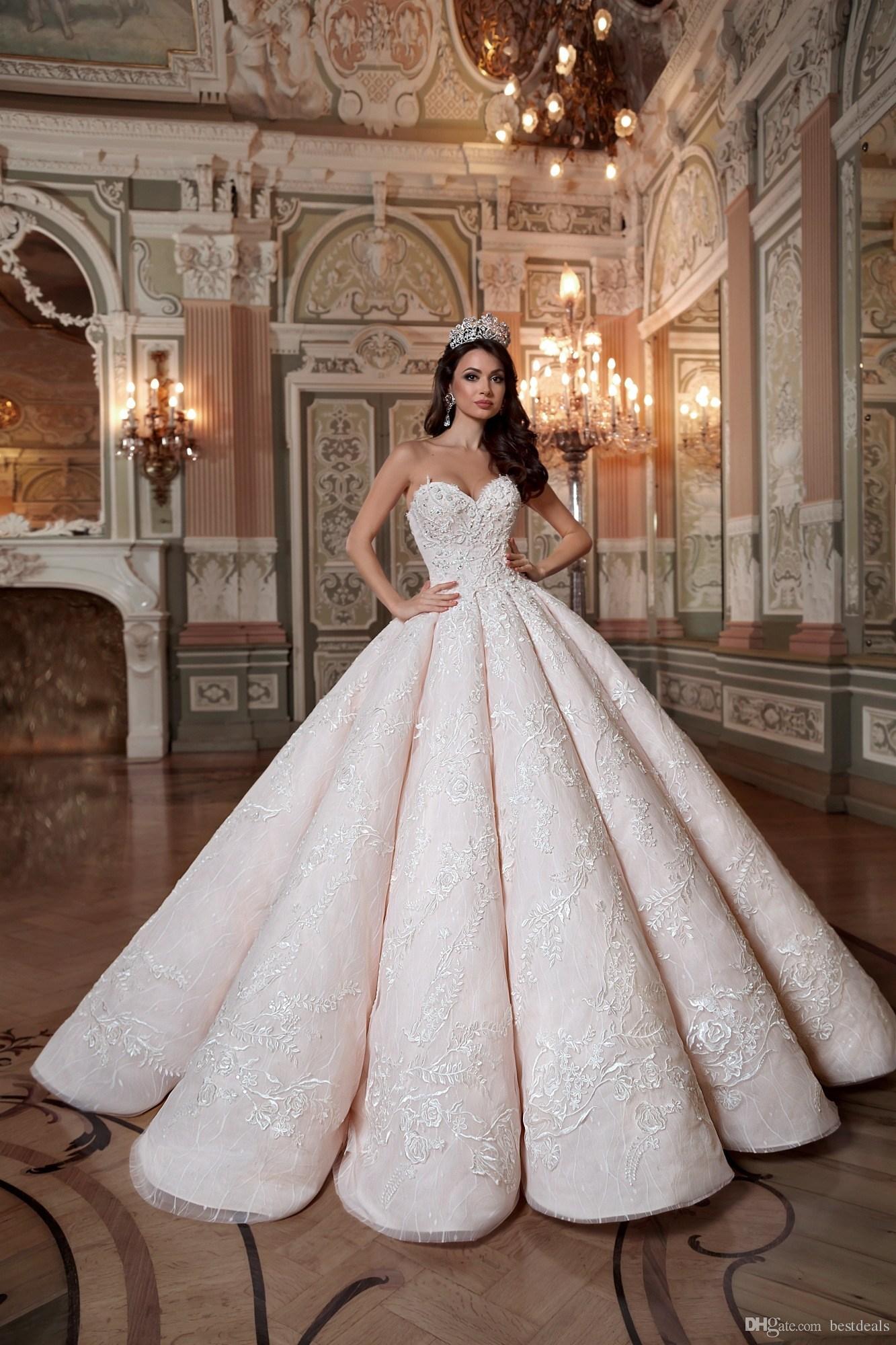 blush pink queen wedding dresses sweetheart lace ball gown bridal gowns sweep train backless quinceanera gowns plus size