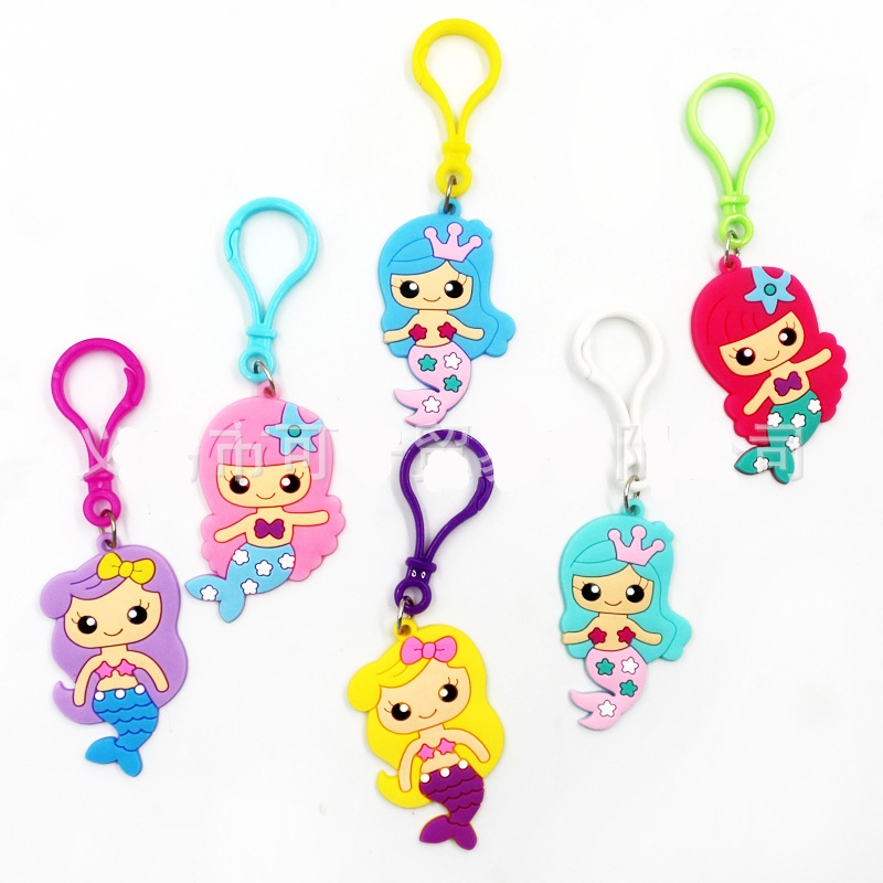 Mermaid Key Chains Pvc Keychain Pvc Cartoon Cute Keyring For Women Girls Kids Charm Key Ring Accessories