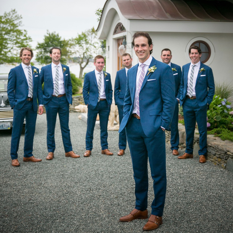 Handsome Best Men Wedding Tuxedos Blue Mens Two Button Pants Suits Formal Groom Wear Jackets For Prom Party