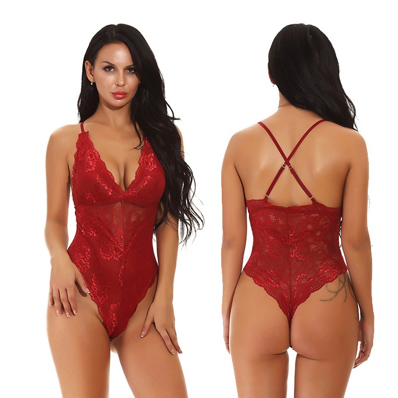 Women's S-XXL Multicolor Backless Floral Lace Padded cups Mesh Teddy with Criss-cross Adjustable Straps Underwear Sleepwear Lingerie Teddies