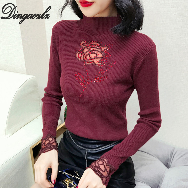 Dingaozlz Hot-drilled lace embroidered Tops Patchwork Autumn Knitted Sweater Long sleeve Floral Women Pullovers, Black
Dingaozlz Hot-drilled lace embroidered Tops Patchwork Autumn Knitted Sweater Long sleeve Floral Women Pullovers, Black
