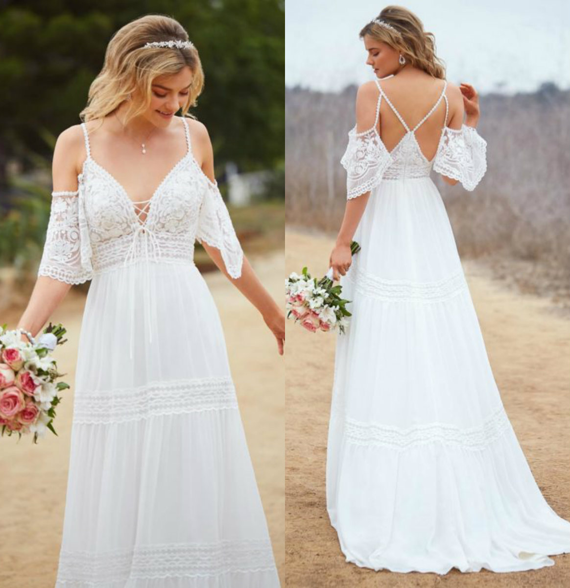 Kitty Chen Bohemian Wedding Dress Off The Shoulder Short Sleeves A Line Sweep Train Beach Wedding Dress Embroidery Cheap Bridal Gowns