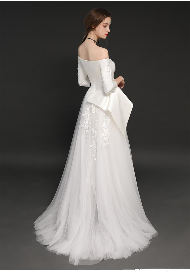 Off The Shoulder 2020 Jumpsuits Wedding Dress Lace Appliqued Beads Vestido De Noiva Boho Long Sleeve Pants Wedding Dresses Bridal Gowns
