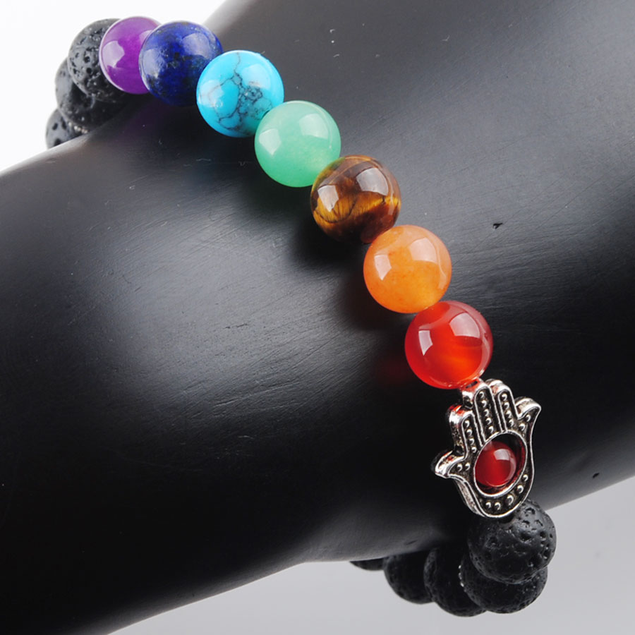 WOJIAER 8mm Natural Stone Round Beads Palm Bracelets Strands 7 Chakra Healing Mala Meditation Prayer Yoga Women Jewelry BK328