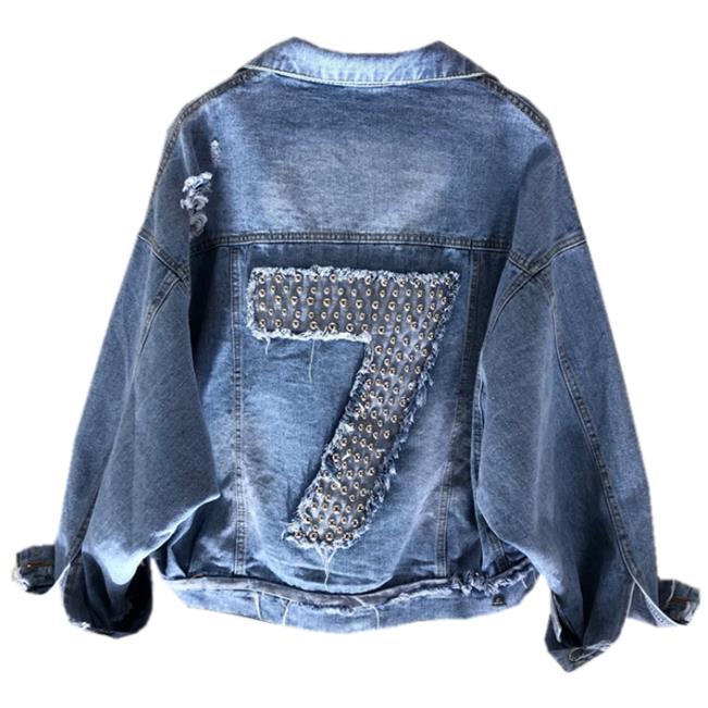 spring autumn loose bat sleeve jeans coat women fashion pearl beading rivets hole loose denim jacket, Blue 2
spring autumn loose bat sleeve jeans coat women fashion pearl beading rivets hole loose denim jacket, Blue 2