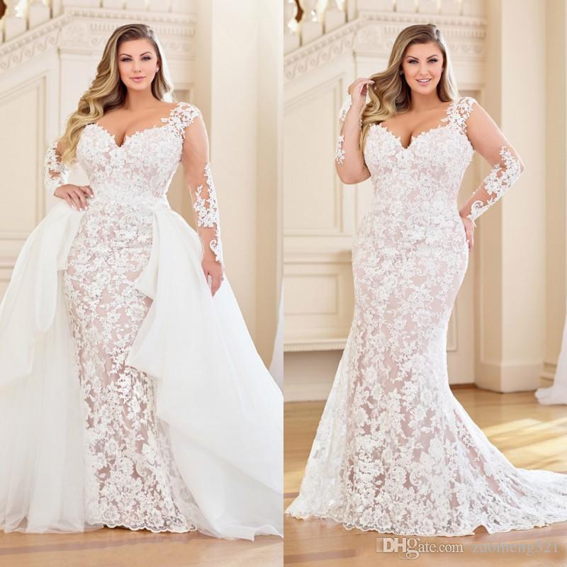 Stunning Plus Size Mermaid Wedding Dresses With Detachable Train Long Sleeves Country Bridal Gowns V Neck Trumpet Vestidos De Novia, White
Stunning Plus Size Mermaid Wedding Dresses With Detachable Train Long Sleeves Country Bridal Gowns V Neck Trumpet Vestidos De Novia, White