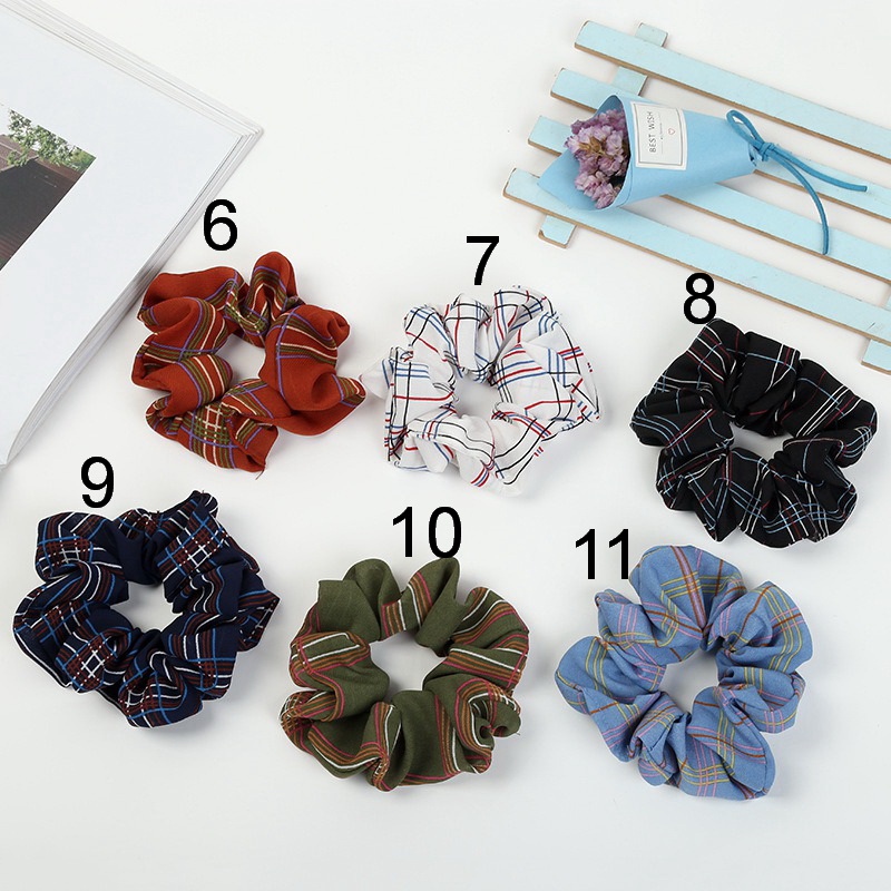 Women Lady Girl Gingham Plaid Hair Scrunchy Headband Ring Elastic Hair Bun rope Sports Dance Scrunchie Soft chiffon Hair bands FJ3358