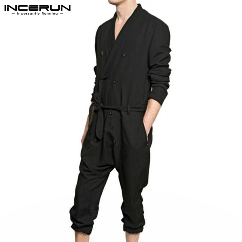 INCERUN Men Jumpsuit Solid Long Sleeve Cotton V Neck Pants Overalls Fashion Streetwear Casual With Belt Mens Rompers Plus Size, Black
INCERUN Men Jumpsuit Solid Long Sleeve Cotton V Neck Pants Overalls Fashion Streetwear Casual With Belt Mens Rompers Plus Size, Black