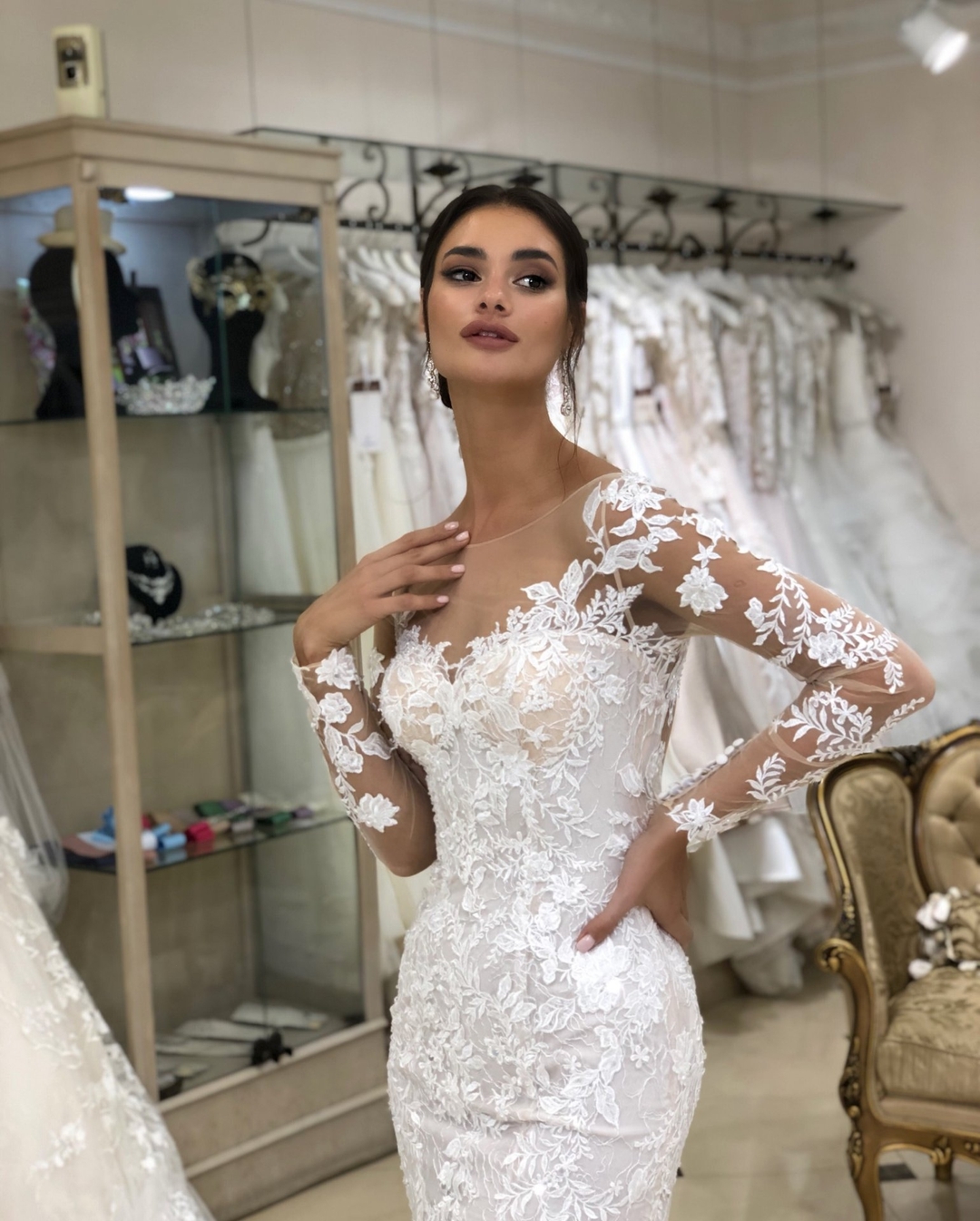 Attractive Mermaid Lace Wedding Dresses Long Sleeves Sheer Bateau Neck Bridal Gowns Plus Size Sweep Train Appliqued Vestidos De Nnovia 415