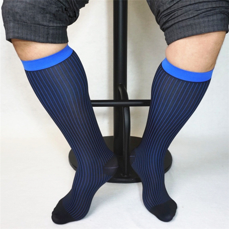 Men Single Packing Business Socks Vintage Soft Mesh Nylon Silk Socks Formal Dress Suit Long Striped Sheer Light Weight Socks