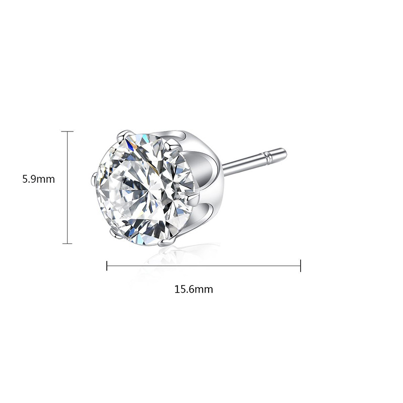 5mm Single Diamond Stone S925 Sterling Needle Stud Earrings Platinum Plated Earrings Jewelry Wholesale