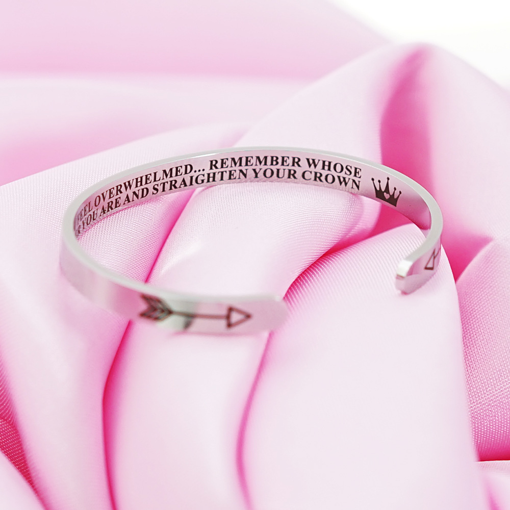 Fashion 6mm Personalized Cuff Bracelet remember whose daughter you are Engraved Titanium Steel Bangle Gifts For Women Girls
