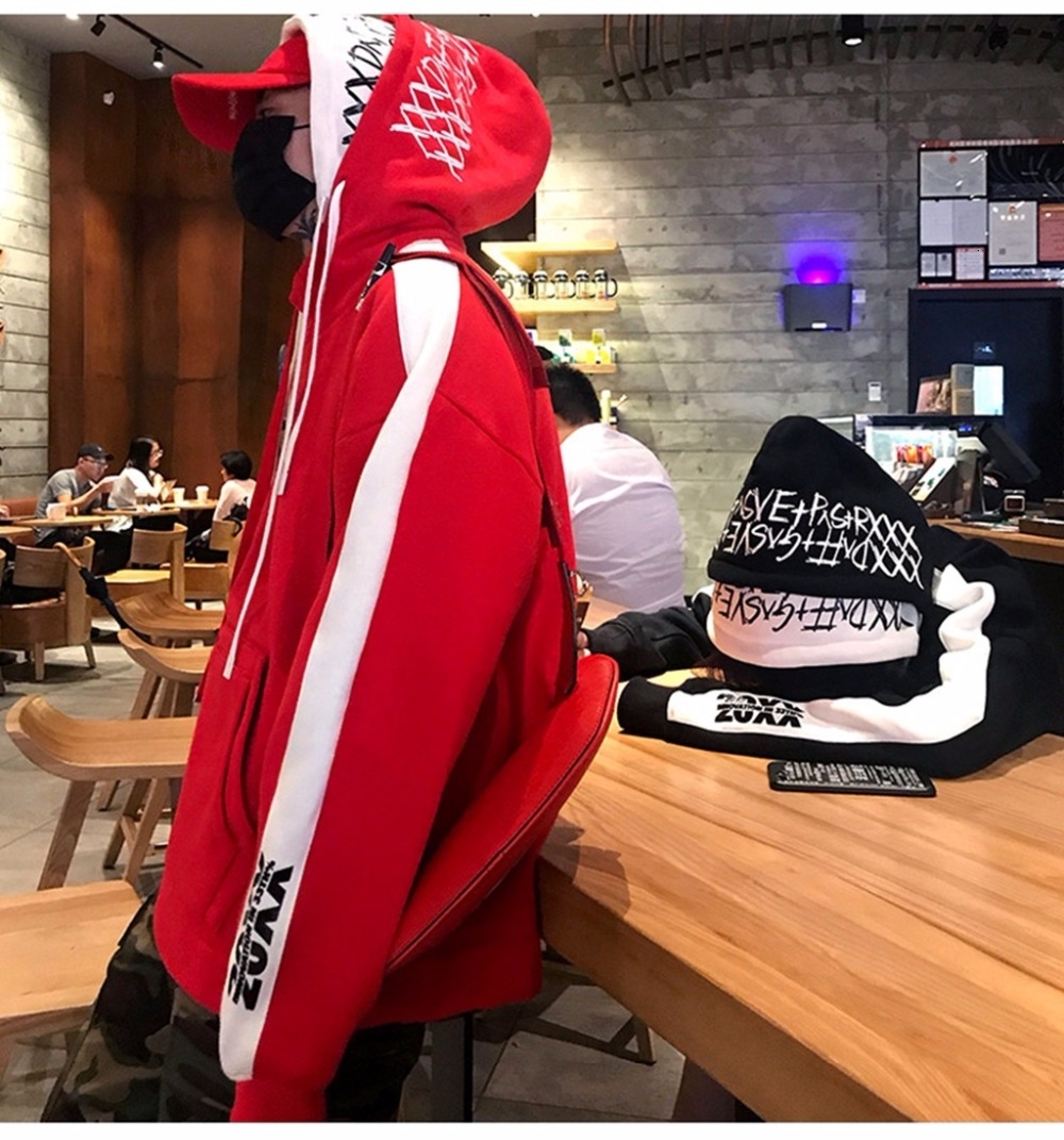 New BF Oversize Hoodie Streetwear Hip Hop Red Black Double Hooded Hoody Mens Hoodies and Sweatshirts High Street L160 V191128