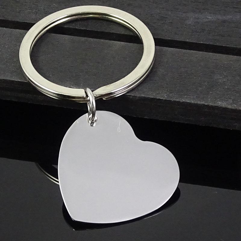30pcs/Lot High Polished Blank Heart Stainless Steel Keychain Engravable Solid Dog Tag Keyring Car Key Chain Ring Jewelry Factory Price