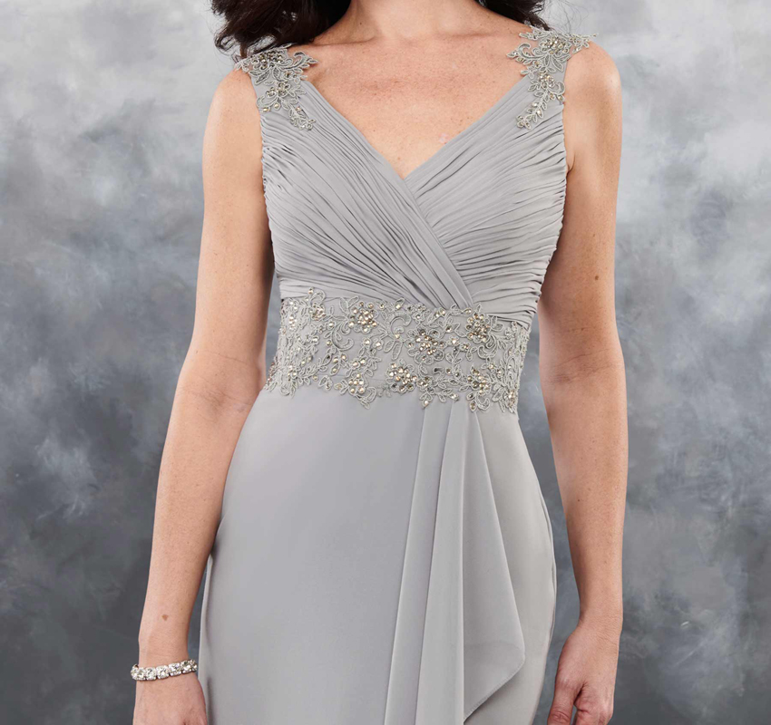Silver Gray Bridesmaid Dresses with Wrap a little mermaid Floor Length Bridesmaid Dresses Pleats Chiffon with Lace Applique