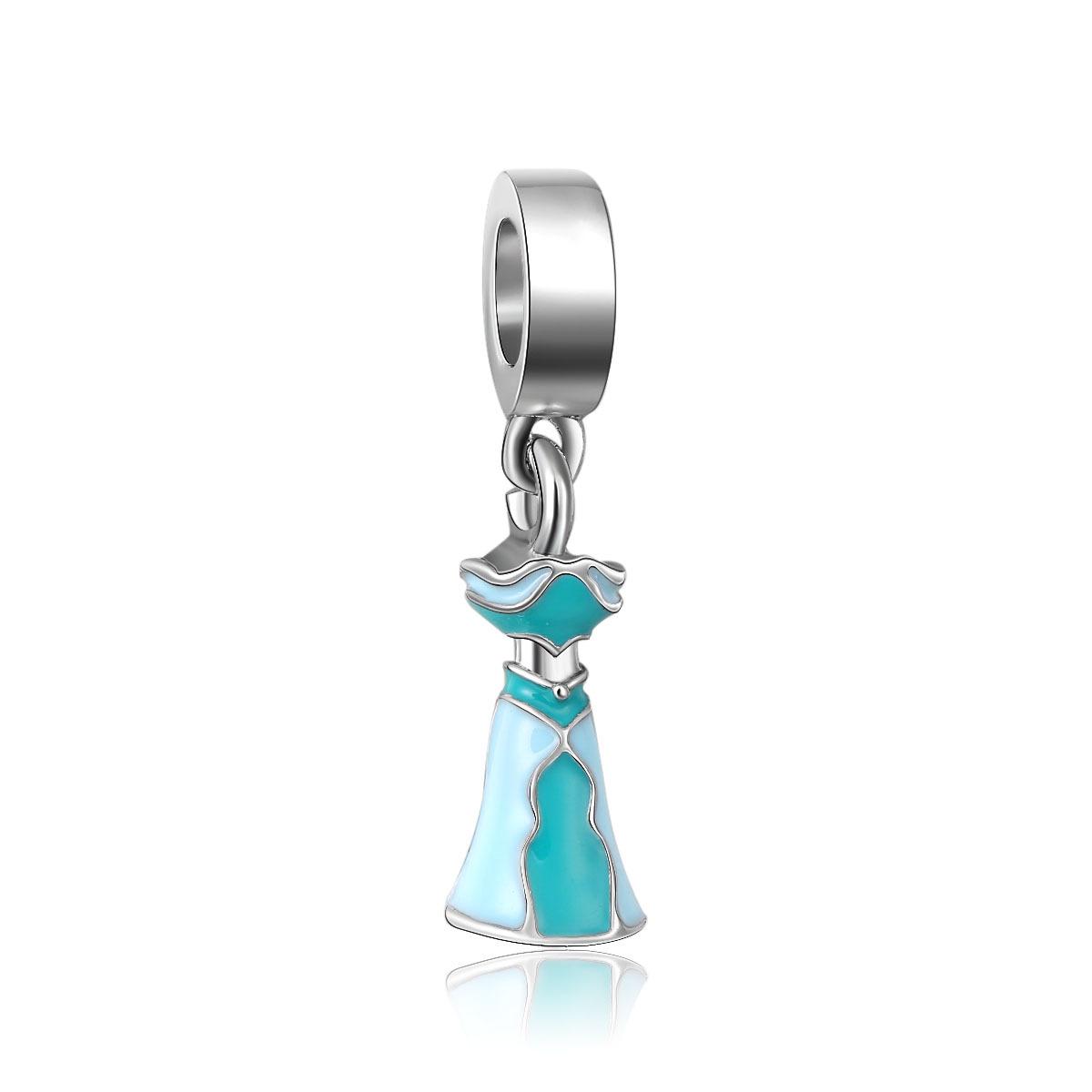 New Enamel Princess Dress Pendant Girl's Skirt Cinderella Silver Plated Charm European Beads Dangle For necklaces bracelet Jewelry Making
