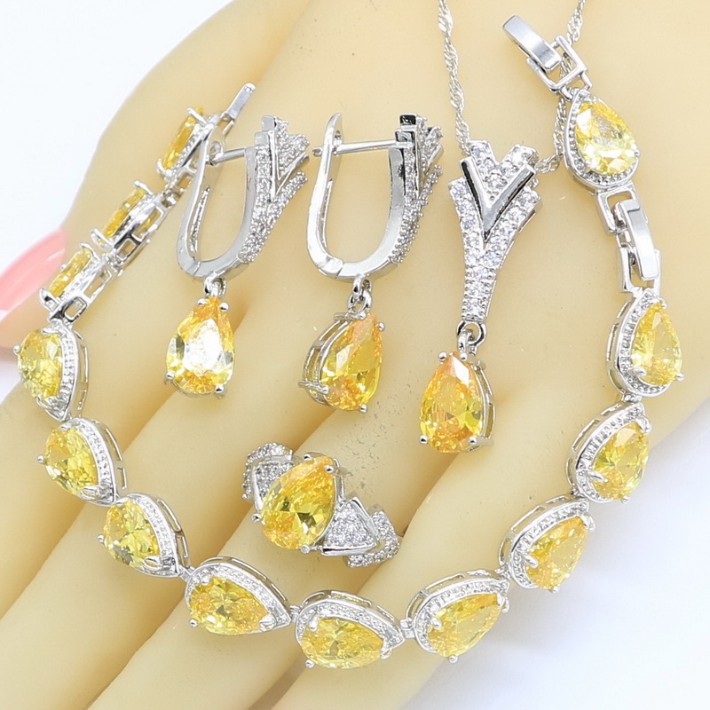 Earrings & Necklace Water Drop Yellow Zircon Jewelry Sets For Women Bracelet Pendant Ring Birthday Gift, As pic
Earrings & Necklace Water Drop Yellow Zircon Jewelry Sets For Women Bracelet Pendant Ring Birthday Gift, As pic