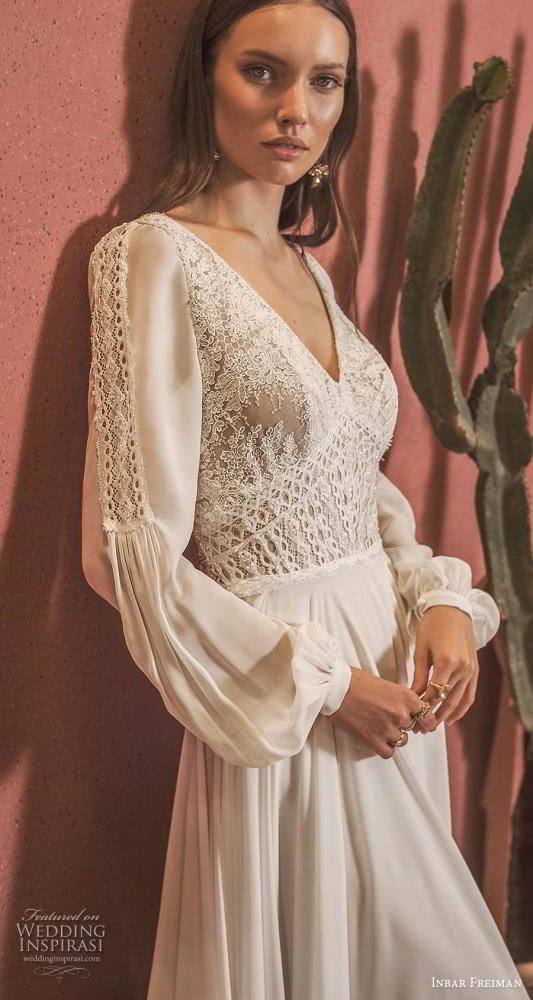 Bohemian Wedding Dresses 2020 V Neck Lace Floor Length Long Sleeve Bridal Gowns Chiffon A Line Beach Wedding Dress Boho