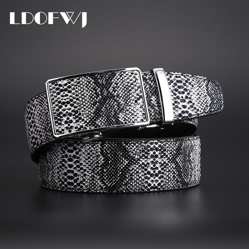 LDOFWJ 2018 New Snake Skin Automatic Buckle Cowhide Leather Men Belt Fashion Belts for Mens Belts