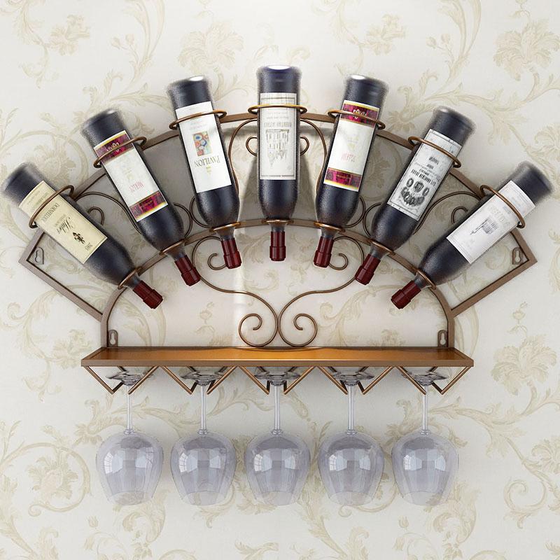 Modern Metal Wine Bottle Holder Wall Mounted Organizer Glassware Storage Shelf Display Rack for Whiskey Elegant Room Decoration