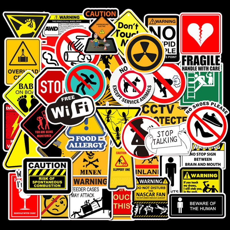 Warning Stickers Danger Banning Signs Reminder Waterproof Decal PVC Sticker for Laptop Motorcycle Luggage Snowboard Car