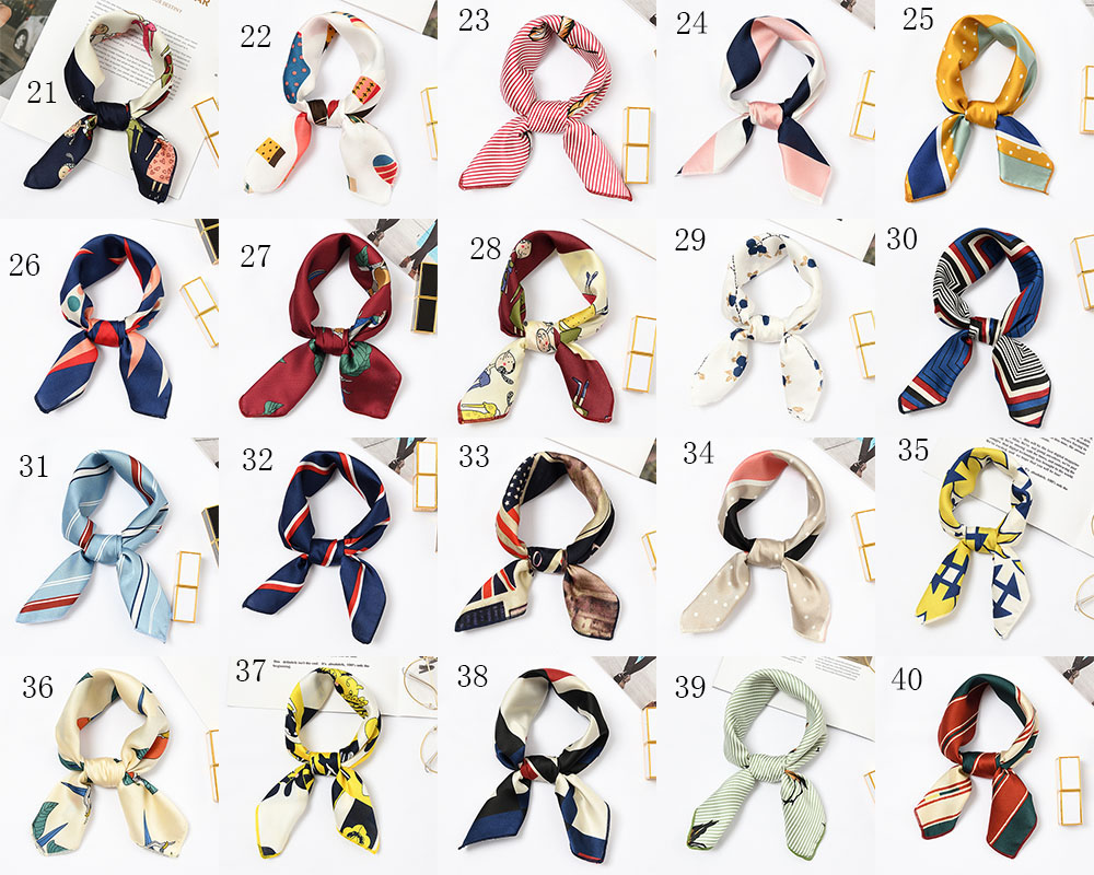 New Elegant Women Square Silk Head Neck Satin Scarf Skinny Retro Hair Tie Band Small Fashion Square Scarf 40 colors A001