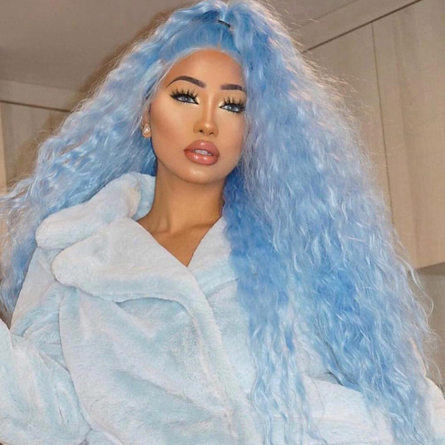 Light Blue cosplay Synthetic Lace Front Wigs With Natural Hairline Buns Heat Resistant 360 lace Loose Wave Wigs for Women Make Up Party