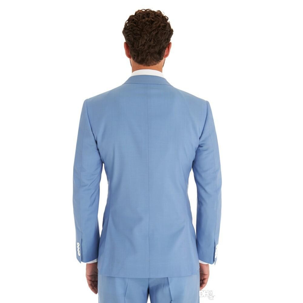Sky Blue Groom Tuxedos Notch Lapel Slim Fit Groomsman Wedding Tuxedos Men Prom Party Jacket Blazer 3 Piece Suit(Jacket+Pants+Tie+Vest) 2300