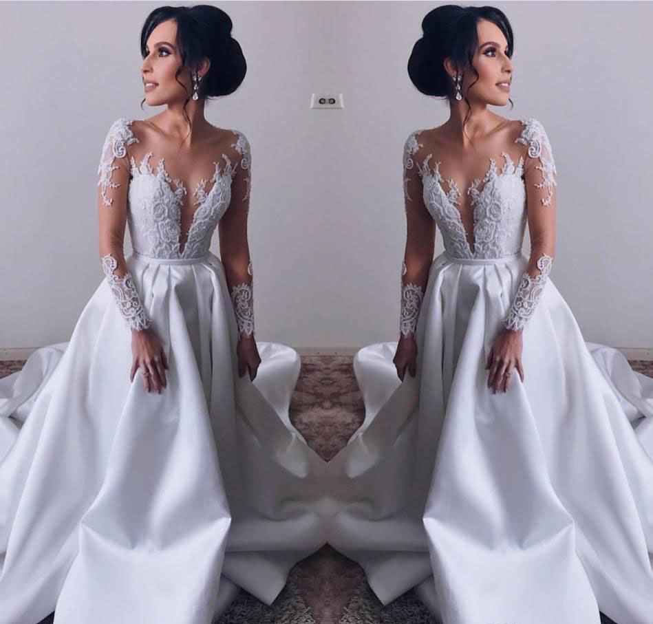 Cheap Long Sleeves Wedding Dress White Ivory Appliques Country Garden Church Formal Bridal Gown Custom Made Plus Size