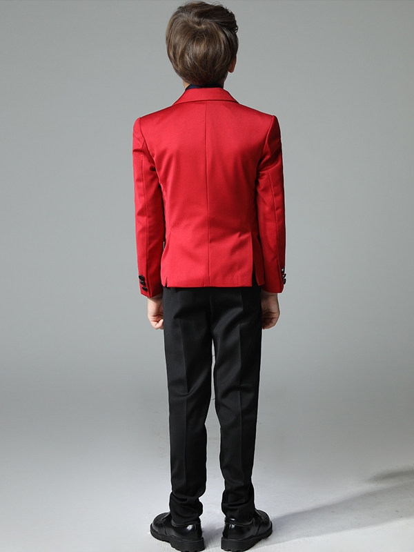 Fashion Red Boys Tuxedo Shawl Lapel boy formal suit Tuxedo for Wedding Party 3 piece little boys evening dinner Boy's Formal Wear Cheap
